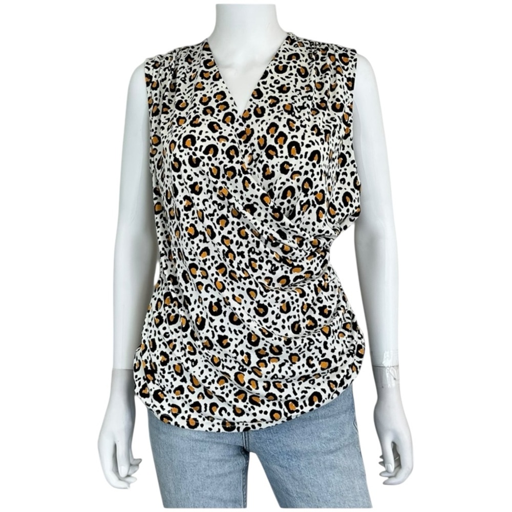 TAHARI NWT Snow Leopard Wrap Top Size M